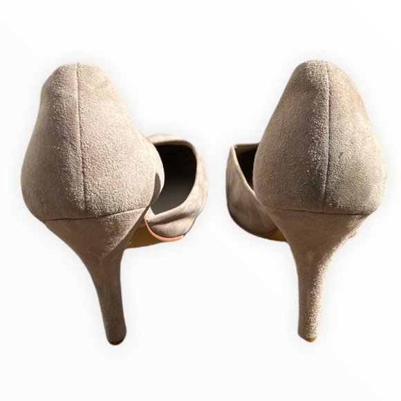 Aldo Suede Leather Tan Beige D'Orsay Pumps Size 37 or 6.5 Round Toe 3 Inch Heels - Picture 6 of 12